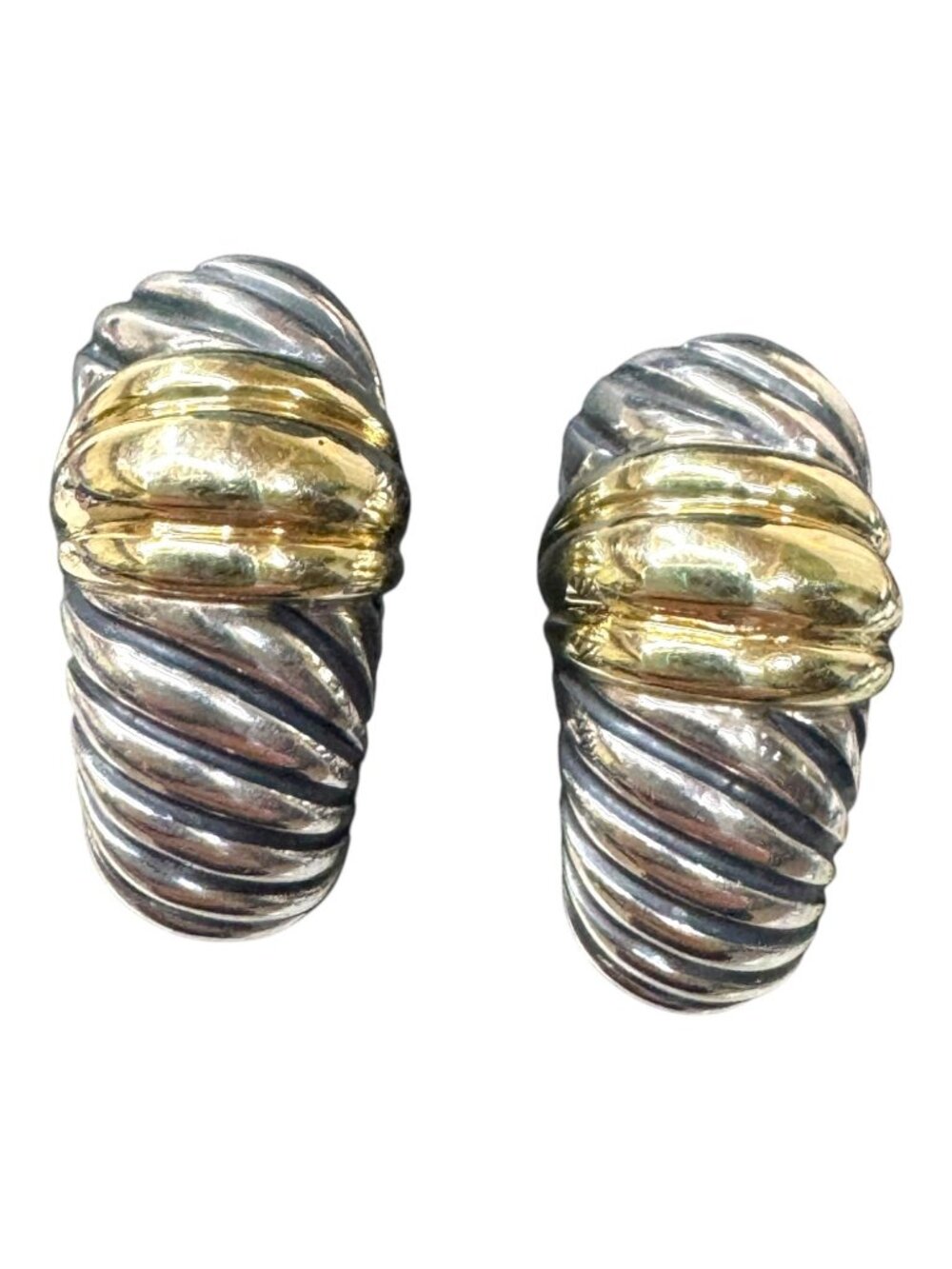 David Yurman Cable Classic Silver 925 14k Gold Shrimp Hoop Earrings Omega Backs
